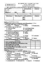 Đề đề xuất thi học kỳ I môn Tiếng Anh Lớp 9 - Năm học 2019-2020 (Có đáp án)